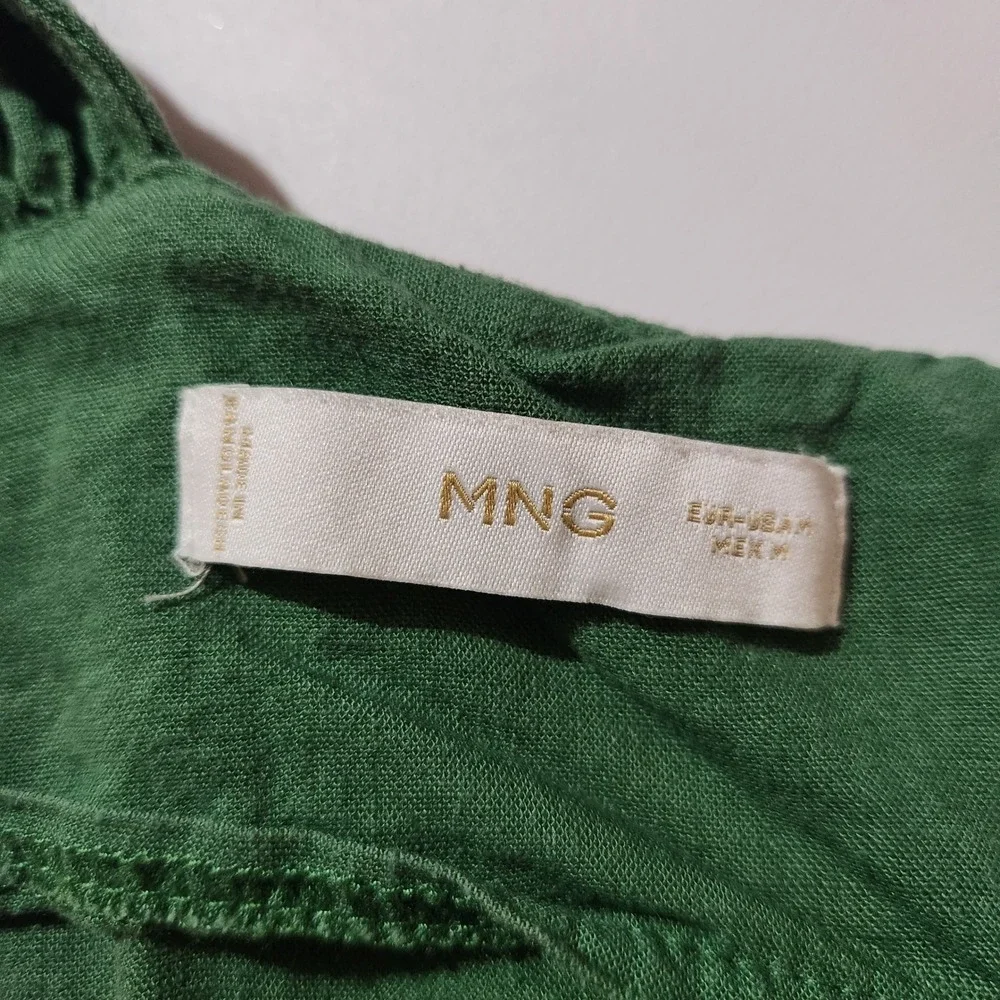 MNG Mango Green Linen Blend Wide Leg Jumpsuit Romper M V-Neck Cropped Sleeveless